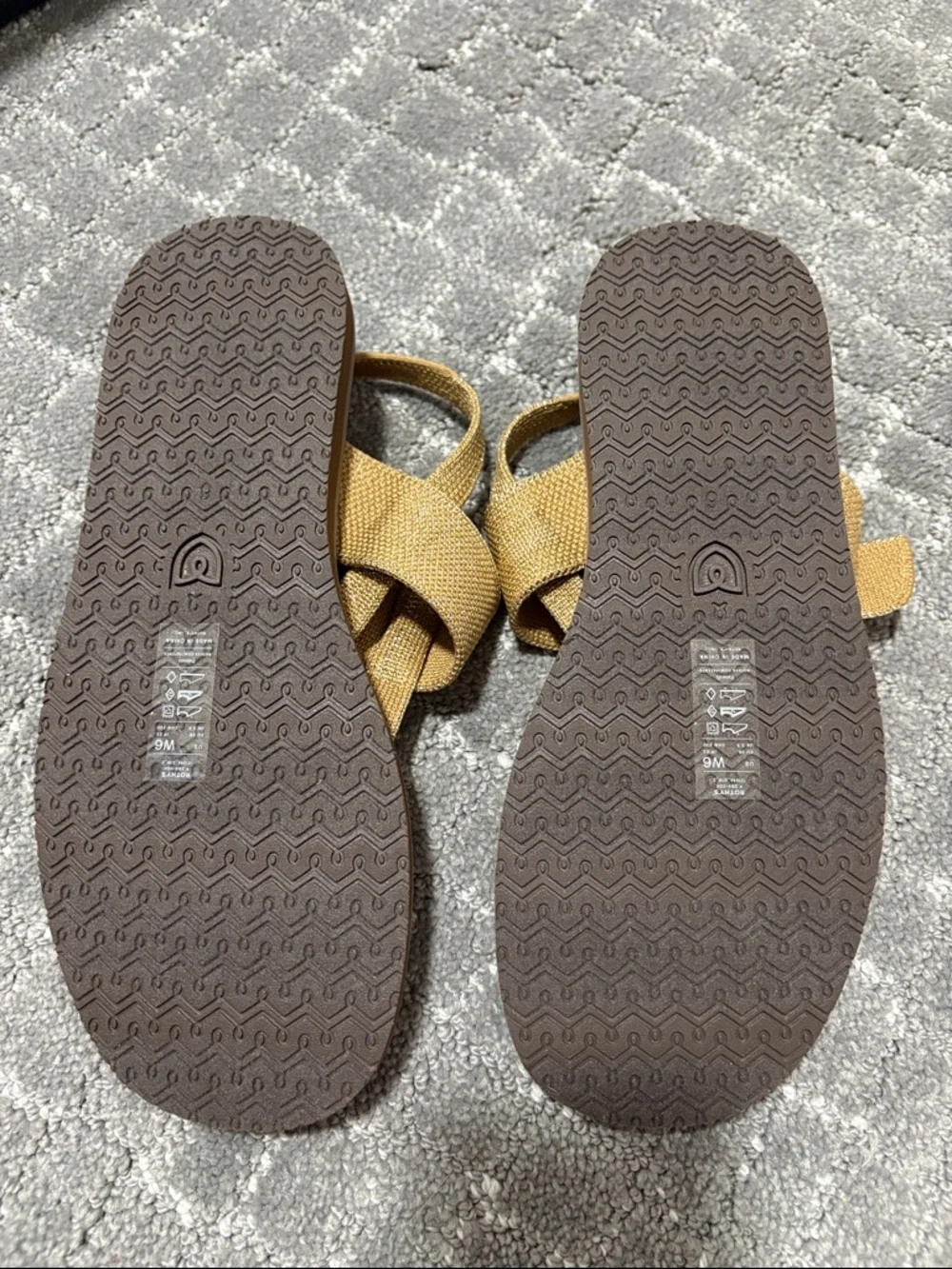 Rothy's Women’s Brown & Tan Slingback Thong Sandals with Gold Buckle